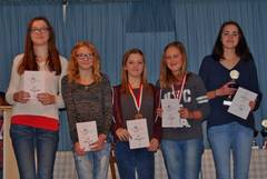 Vereinsmeister weibliche Jugend: 5. Theresa Seifert, 4.Freya Stölzel, 3. Sophie Schreiner, 2. Jona Renk, 1. Lea Eckardt